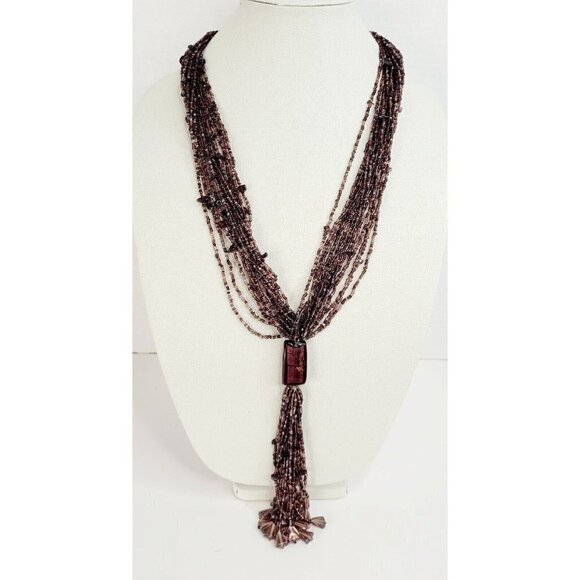 "Y" Make A Statement Multi Strand Glass Beaded Purple Necklace 28" Opera Length - Picture 1 of 7